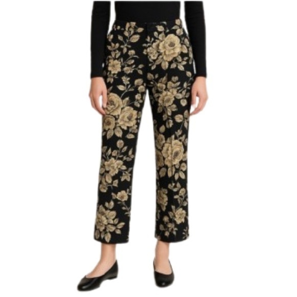 Lauren Ralph Lauren Black and Cream floral linen pants